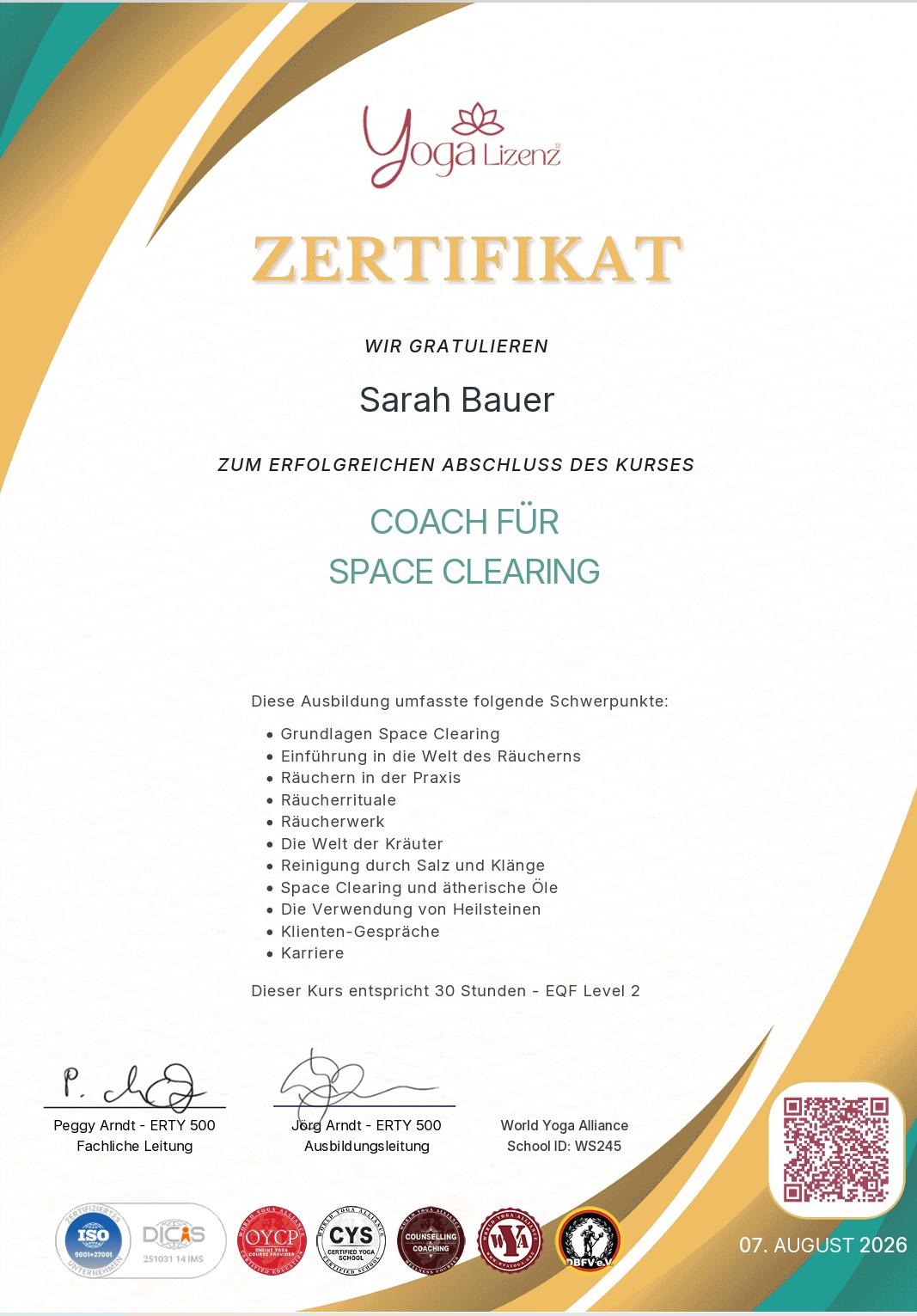 Zertifikat: Coach für Space Clearing